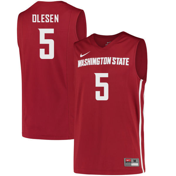Men #5 Ben Olesen Washington State Cougars College Basketball Jerseys Stitched Sale-Crimson